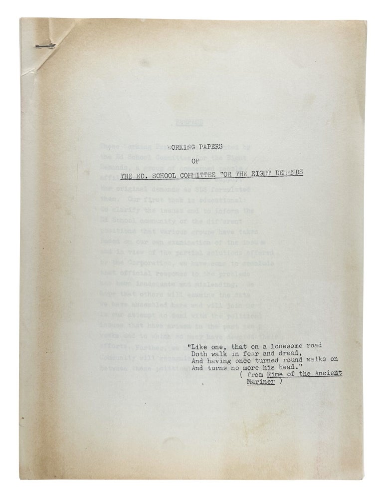Item #HARV007 Working Papers of the Ed. School Committee for the Eight Demands