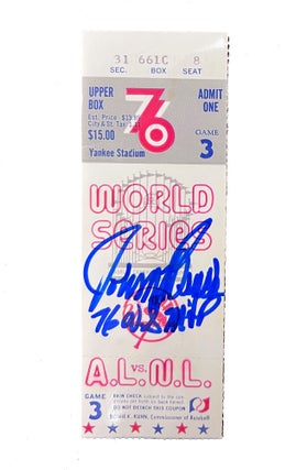 Item #JBEN001 Signed Yankees vs. Reds World Series Game 3 Ticket (1976). Johnny Bench