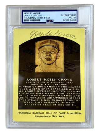 Item #LGR001 Signed Lefty Grove Hall of Fame Plaque Postcard. Lefty Grove