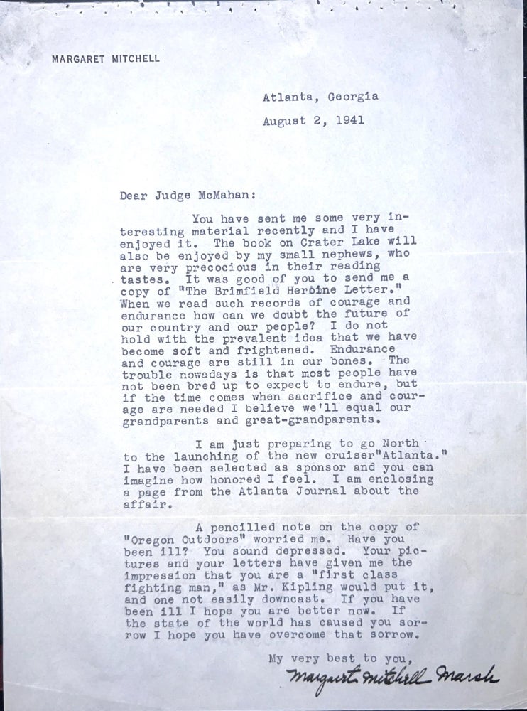 Item #MMIT019 Typed Letter Signed. Margaret Mitchell.