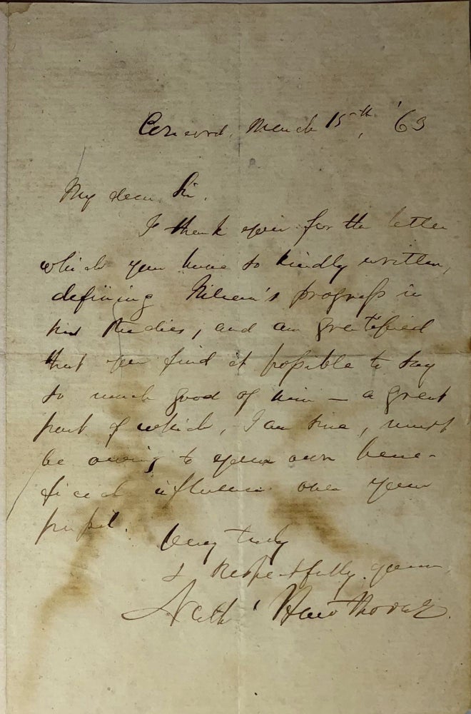 Item #NH032 Autograph Letter Signed. Nathaniel Hawthorne.