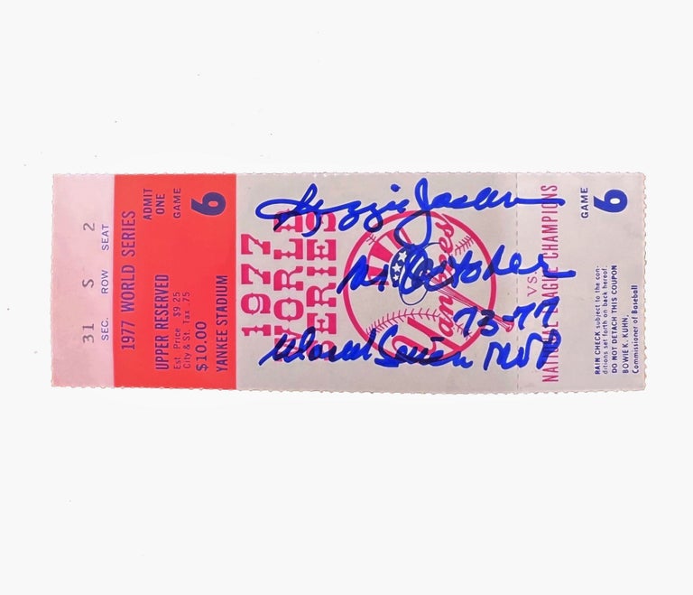 Item #RJACK001 Yankees vs. Dodgers World Series Clincher Game 6 Ticket (1977) Signed and Inscribed by Jackson "Mr. October" Reggie Jackson.