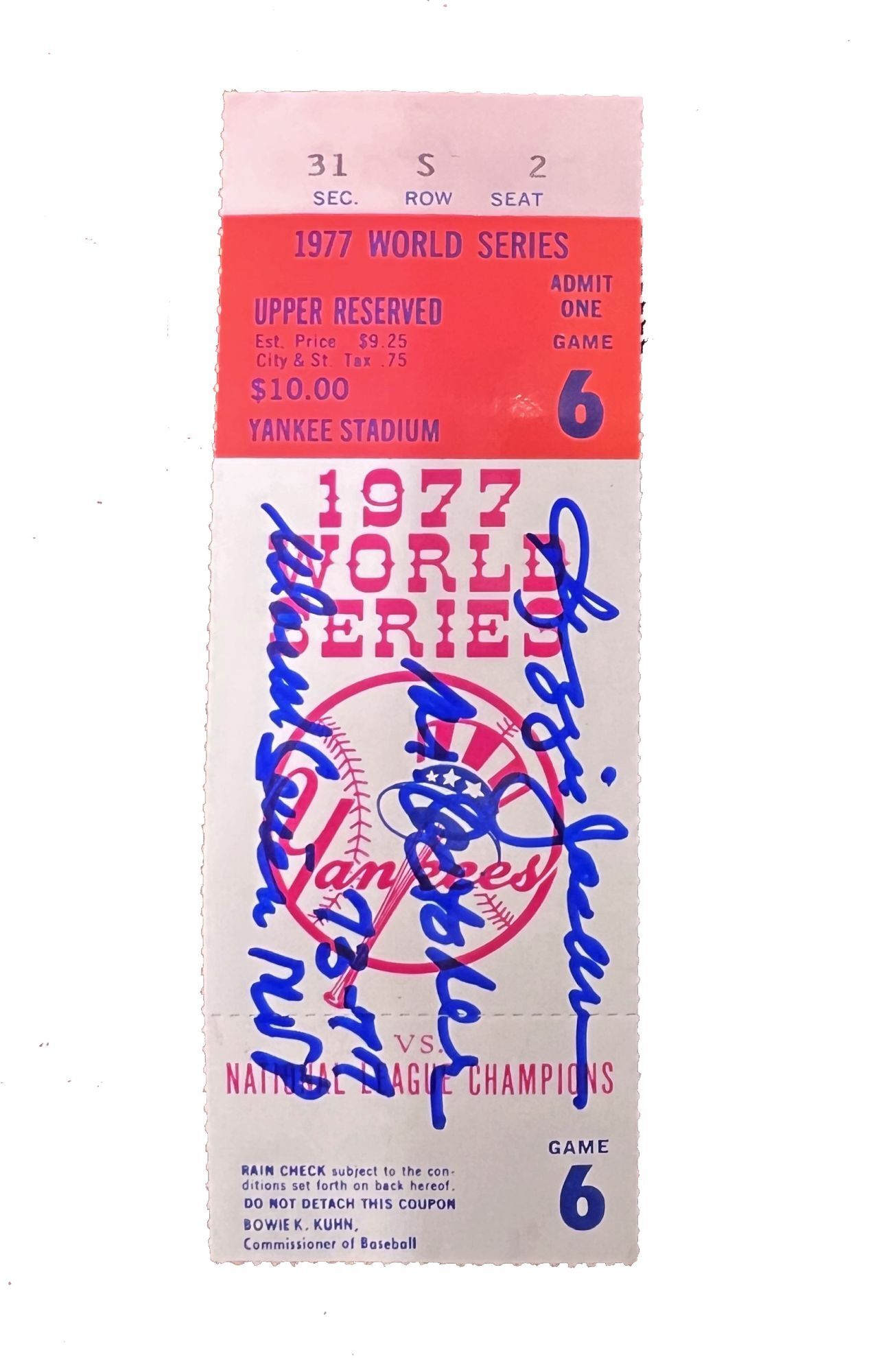 Yankees vs. Dodgers World Series Clincher Game 6 Ticket 1977