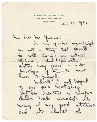 Item #TWALS001 Autograph Letter Signed. Thornton Wilder