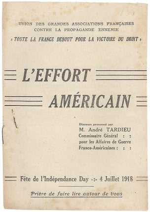 Item #WWI006 L'effort américain: Discours. André Tardieu