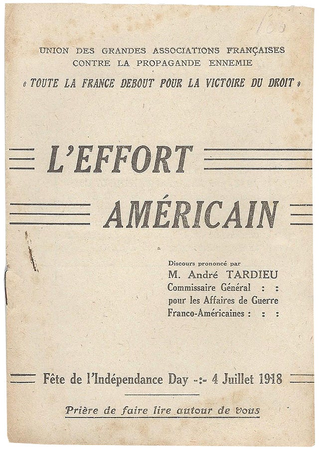 Item #WWI006 L'effort américain: Discours. André Tardieu.